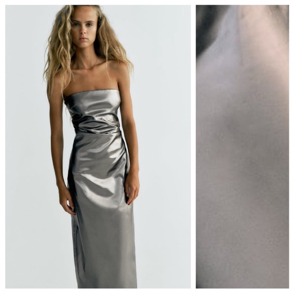 ZARA NEW WOMAN SS23 STEEL METALLIC STRAPLESS DRESS 3067/290/015 - Picture 6 of 12